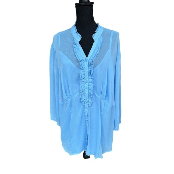 Lane Bryant Women's Light Blue Button Front Ruffle Gauze Blouse Size 26/28 - Picture 10 of 12